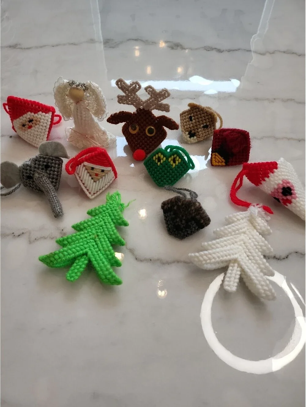 Vintage Plastic Canvas Needlepoint Christmas Ornaments Lot of 12 Circa 1980s
